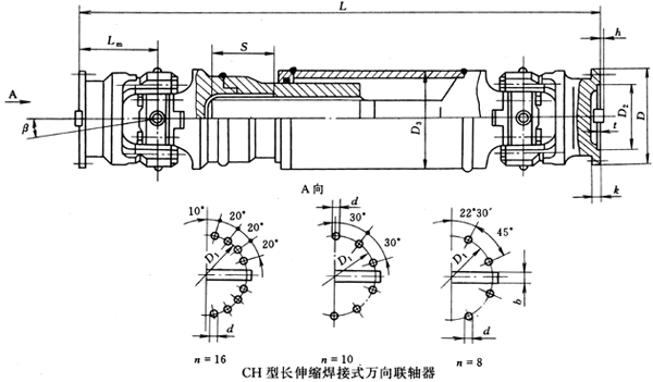 CH型長伸縮焊接式萬向聯(lián)軸器(JB/T3242-93)