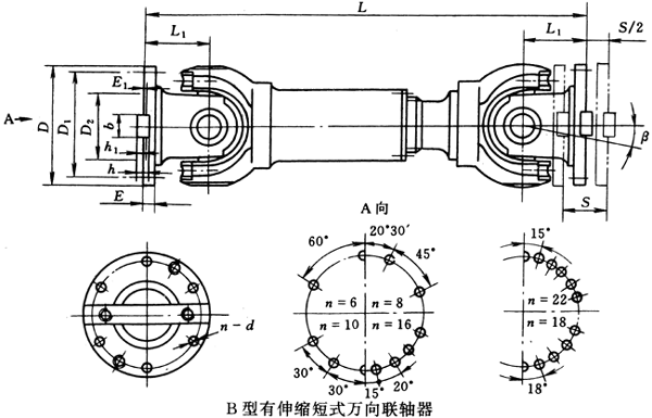 B型有伸縮短式萬(wàn)向聯(lián)軸器(JB/T3241-91)