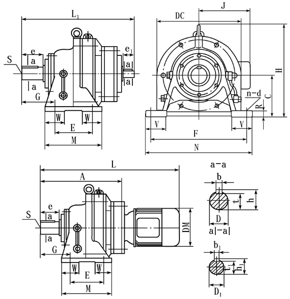 BWE、BWED型上海變速機(jī)械廠標(biāo)準(zhǔn)行星擺線針輪減速機(jī)外形及安裝尺寸