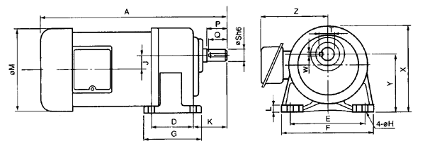 臺(tái)灣ZL、ZF小型齒輪減速電機(jī)三相臥式外形尺寸