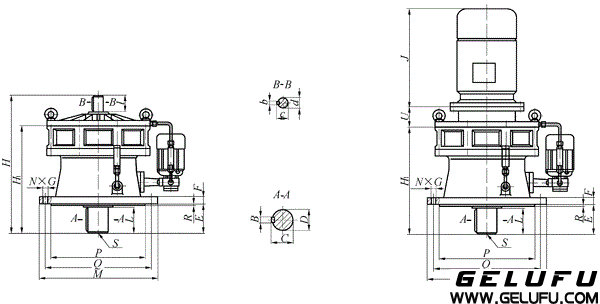 BL12、BLD12、BL15、BLD15、BL18、BLD18、BL22、BLD22、BL27、BLD27、BL33、BLD33、BL39、LD39、BL45、BLD45、BL55、BLD55上海變速機(jī)械廠標(biāo)準(zhǔn)行星擺線針輪減速機(jī)外形及安裝尺寸 