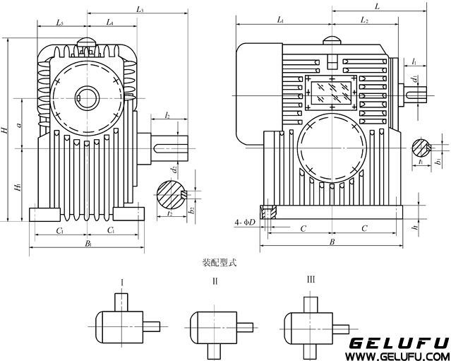 整體式PWO80、PWO100、PWO125、PWO140、PWO160、PWO180、PWO200、PWO225、PWO250、PWO280、PWO315、PWO355、型平面二次包絡環(huán)面蝸桿減速器主要尺寸