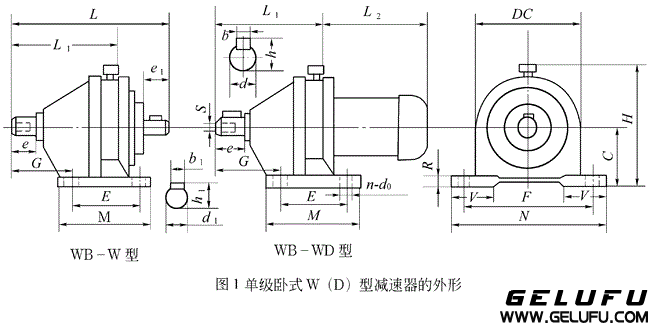 WB、WBD型臥式單級微型擺線減速機外型及安裝尺寸