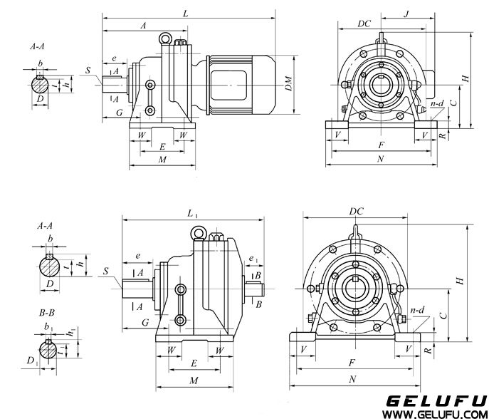 XW、XWD擺線針輪減速機外形及安裝尺寸