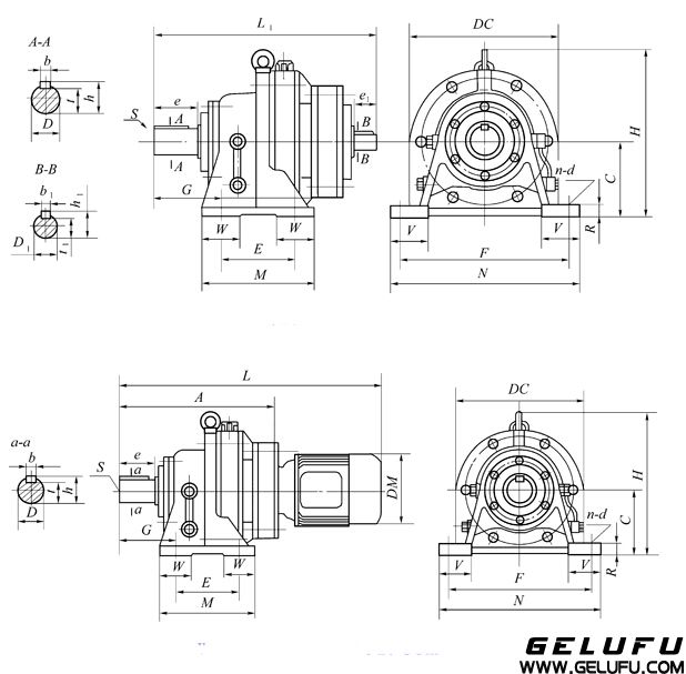 XWE、XWED型擺線針輪減速機(jī)外形及安裝尺寸