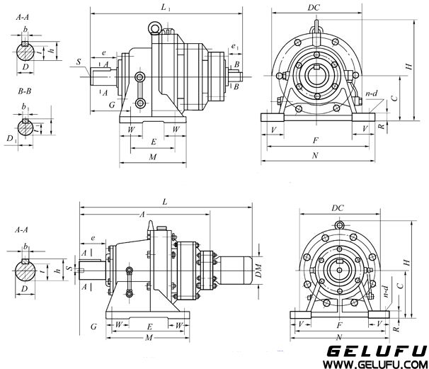 XWS420、XWSD420、XWS742、XWSD742、XWS842、XWSD842、XWS853、XWSD853、XWS953、XWSD953、XWS1063、XWSD1063、XWS1174、XWSD1174、XWS1285、XWSD1285、行星擺線針輪減速機外形及安裝尺寸