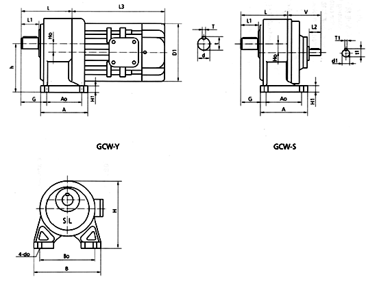 GCW18、GCW22、GCW28系列臥式外型及安裝尺寸
