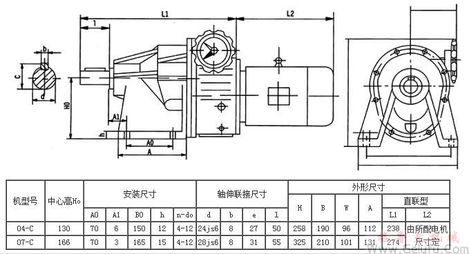 MBWY-CT陶機專用減速機外型及安裝尺寸