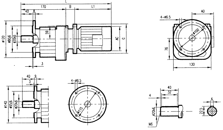 GRF17系列斜齒輪減速電機安裝結構尺寸