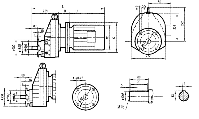 GRXF87系列斜齒輪減速電機安裝結(jié)構(gòu)寸