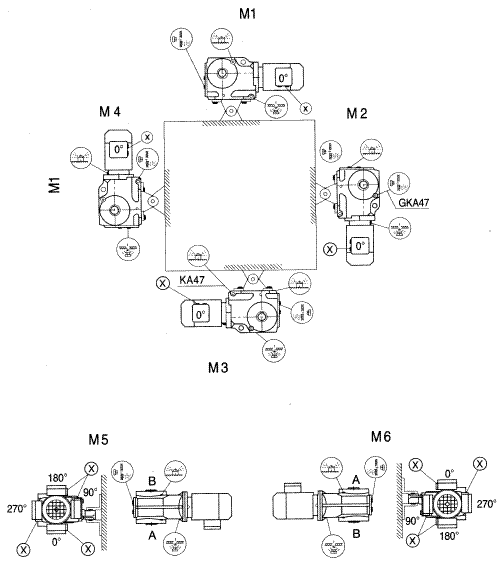 GKAT/GKA37-157斜齒輪弧齒錐齒輪減速電機(jī)安裝形式圖